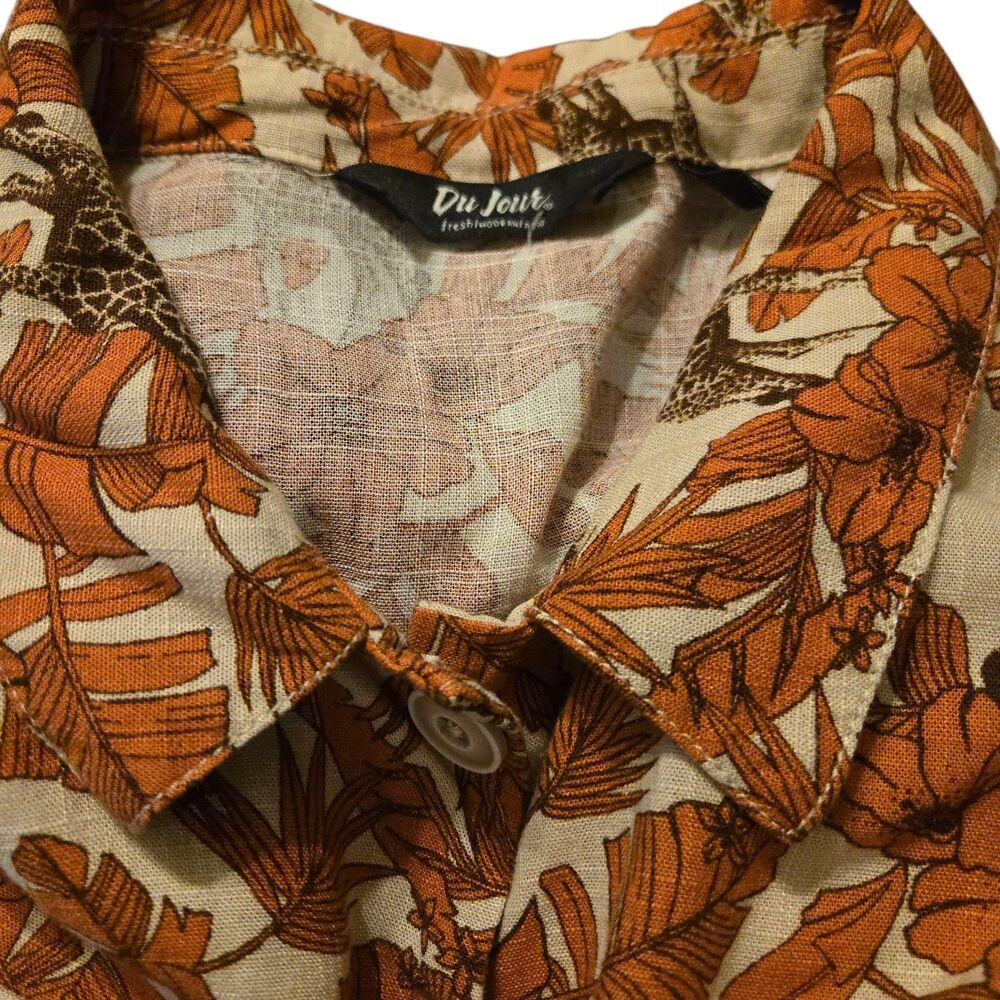 VTG Du Jour Rayon/Linen Safari Shirt XL Giraffe Leaves Floral Lagen Jacket - Picture 6 of 10